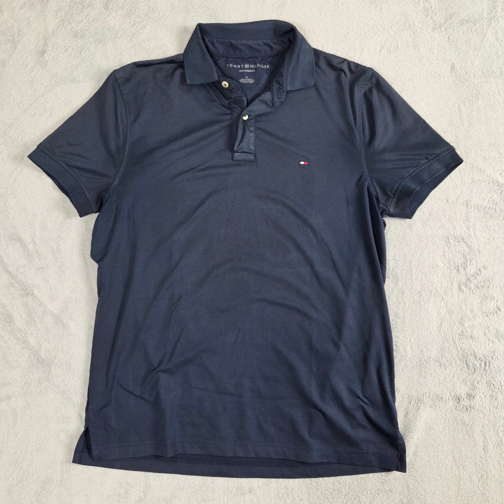 Tommy Hilfiger Polo Shirt Mens M Navy Blue Excellent Performance Short Sleeve